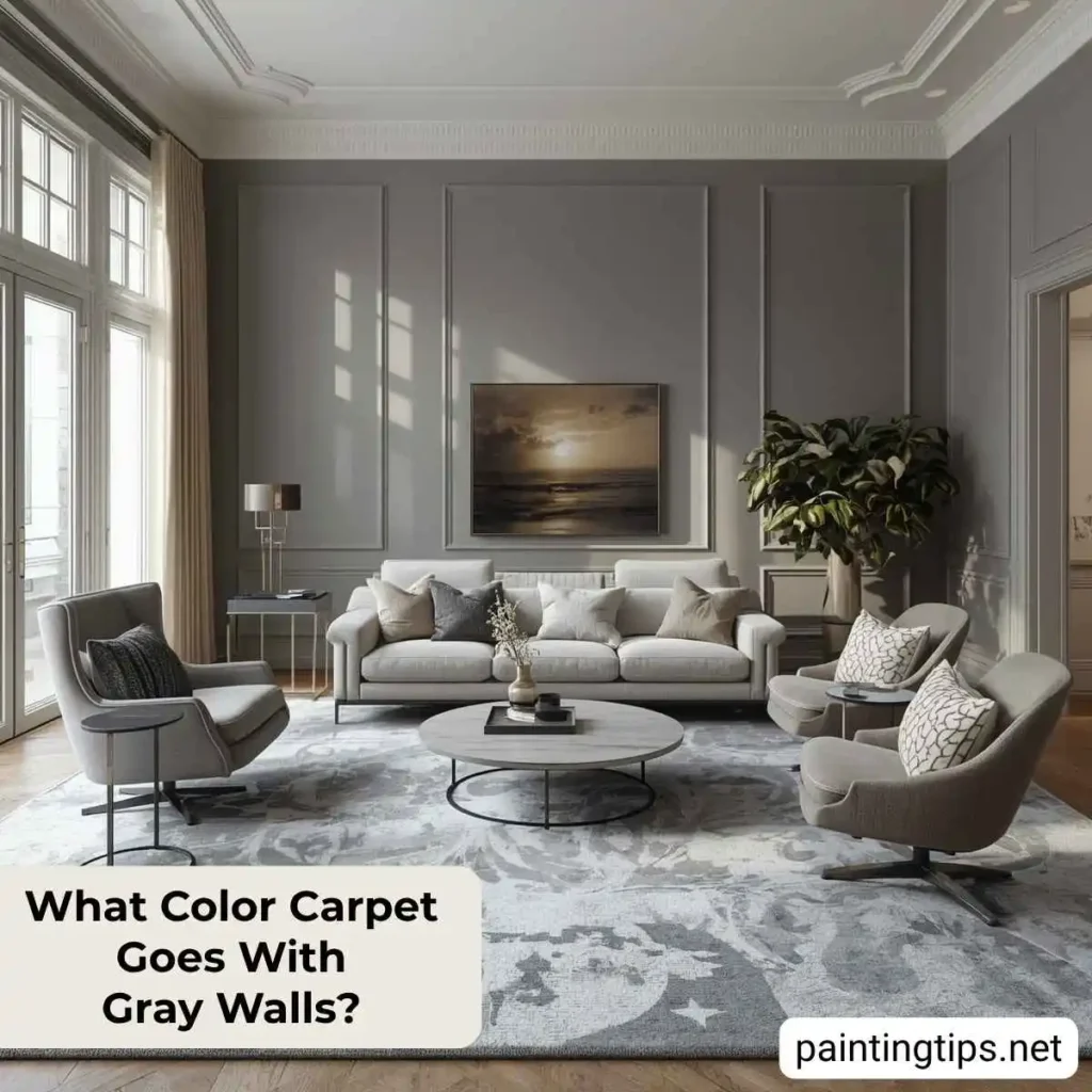 Gray walls with silver carpet.