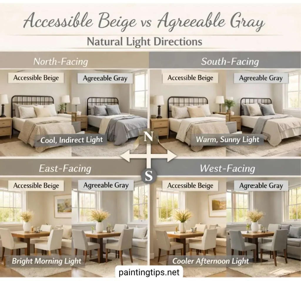 Natural light accessible beige versus agreeable gray