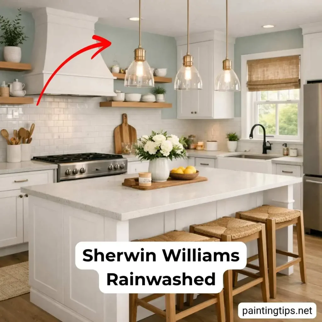 Rainwashed Sherwin Williams kitchen