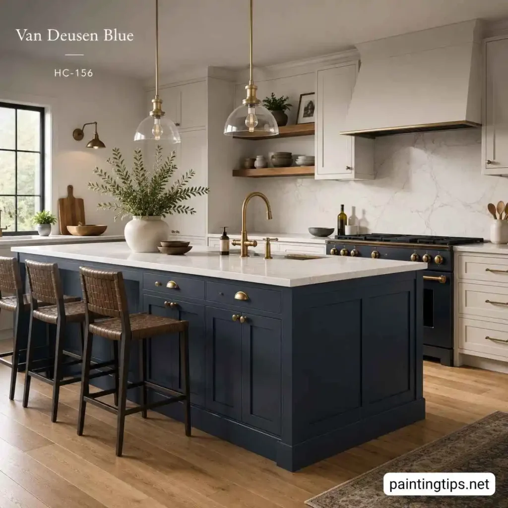 Benjamin Moore Van Deusen Blue kitchen cabinets