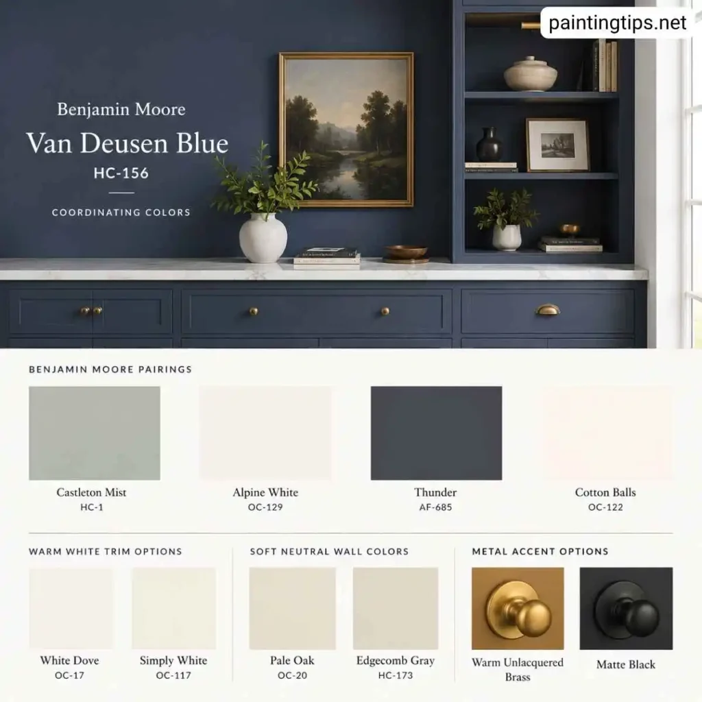 Benjamin Moore Van Deusen Blue coordinating colors.