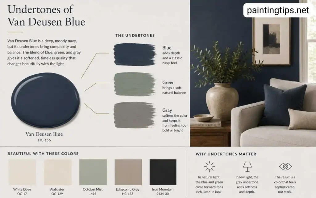 Benjamin Moore Van Deusen Blue undertones.