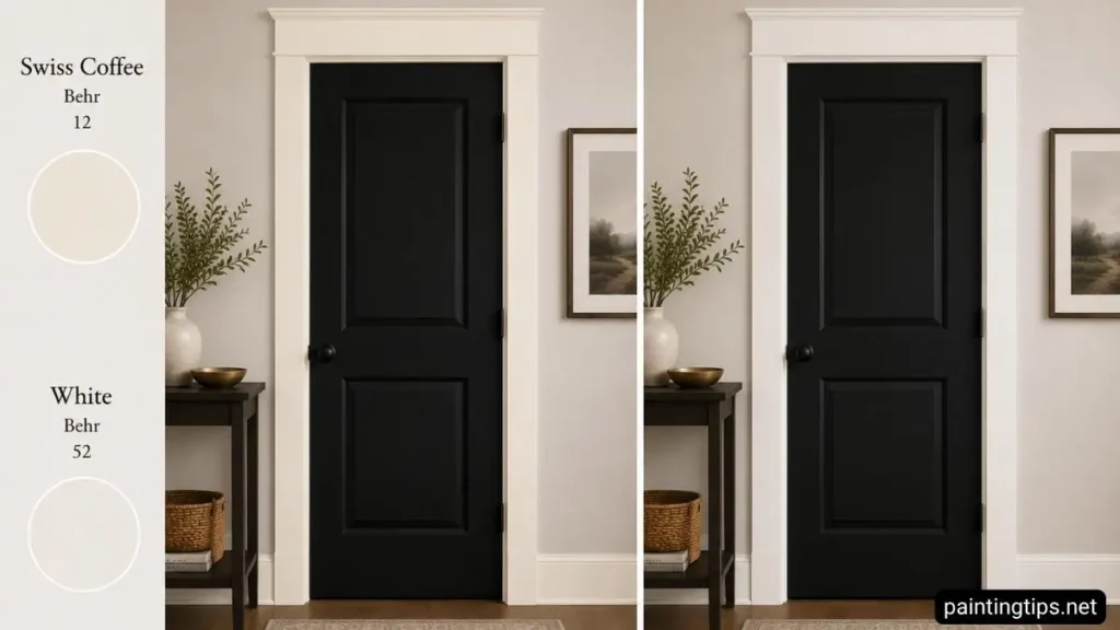 Black doors white trim gray walls