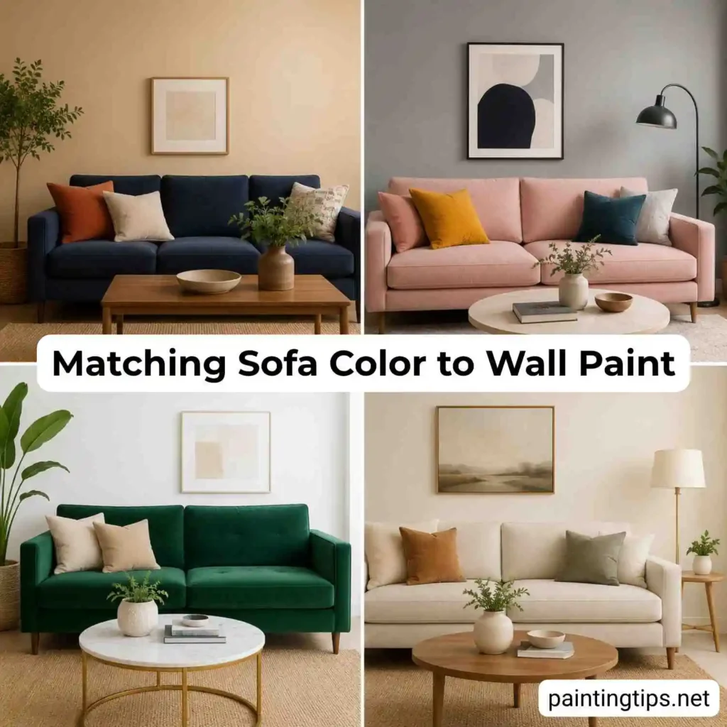 Modern living rooms demonstrating the best sofa color combinations for beige, gray, white, and off-white walls.