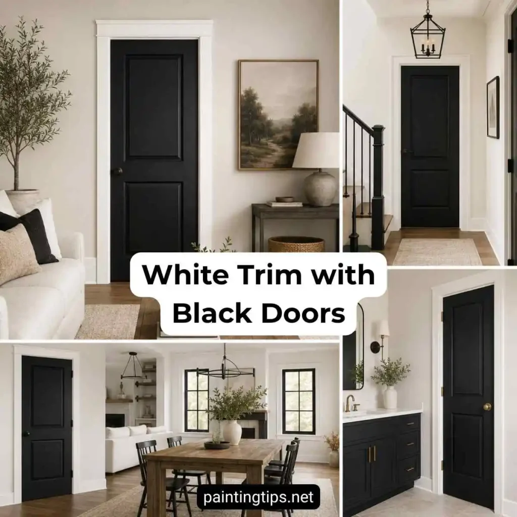 Black interior doors with white trim.