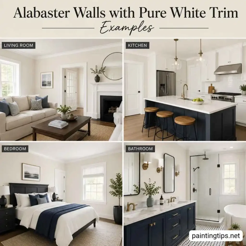 Alabaster walls with pure white trim.