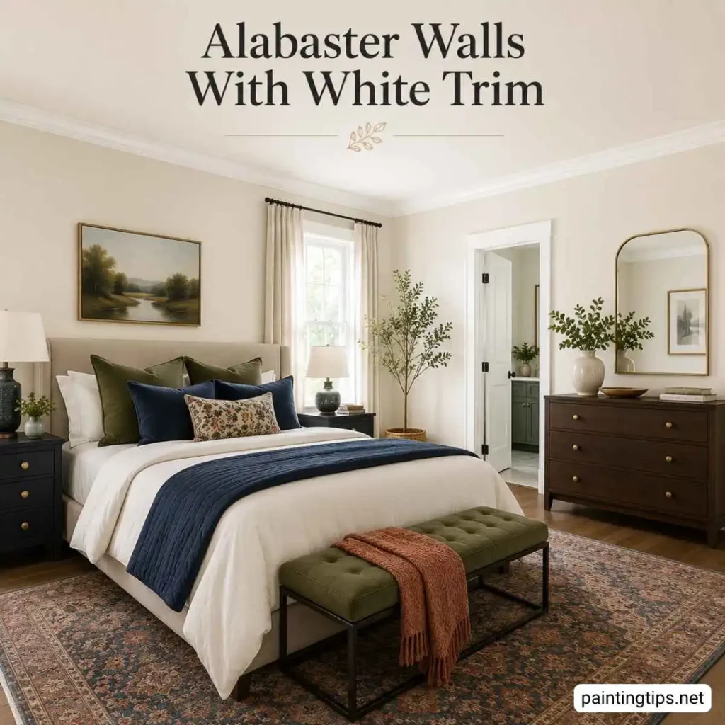 Alabaster walls with white trim.