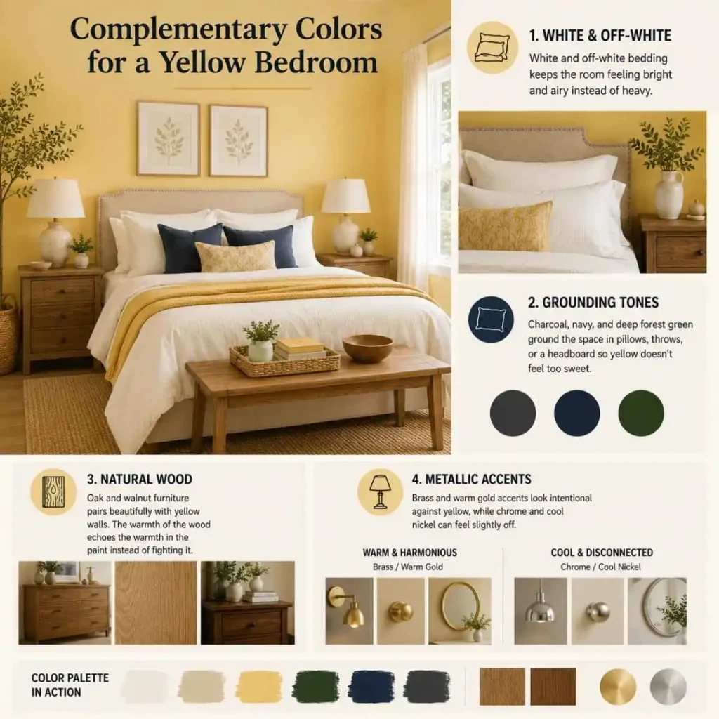 Complementary colors for a yellow bedroom.