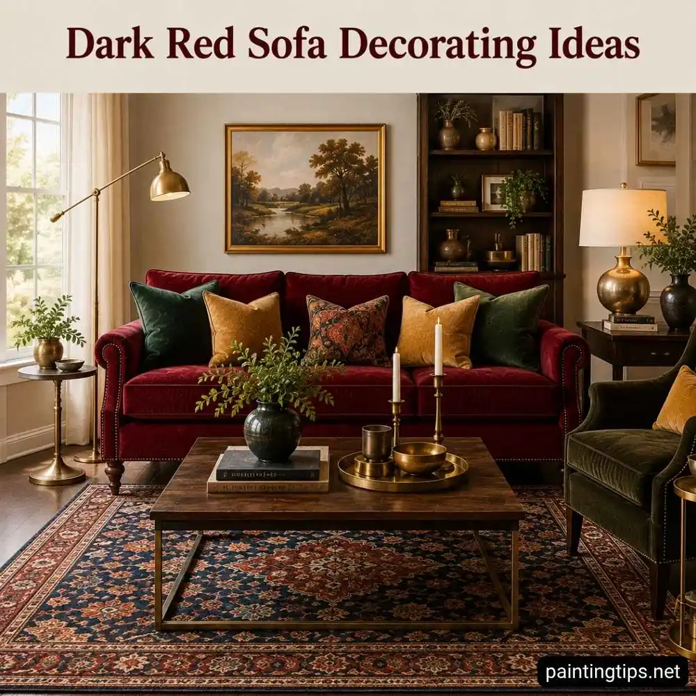 Dark red couch decorating ideas