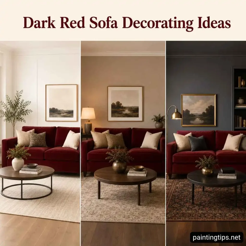 Dark red sofa decorating ideas