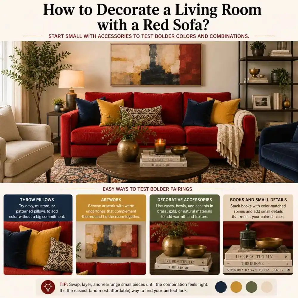 Red sofa in living room
