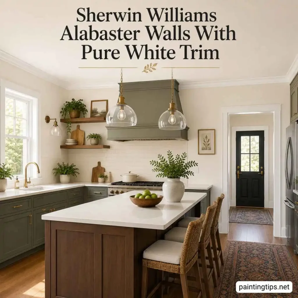 Sherwin williams alabaster walls with pure white trim.
