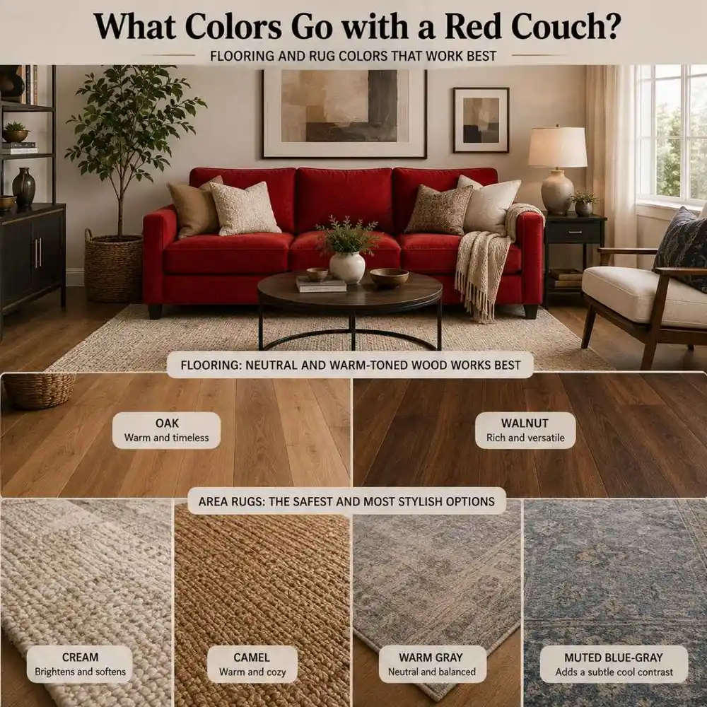 What color carpet go with a red couch?