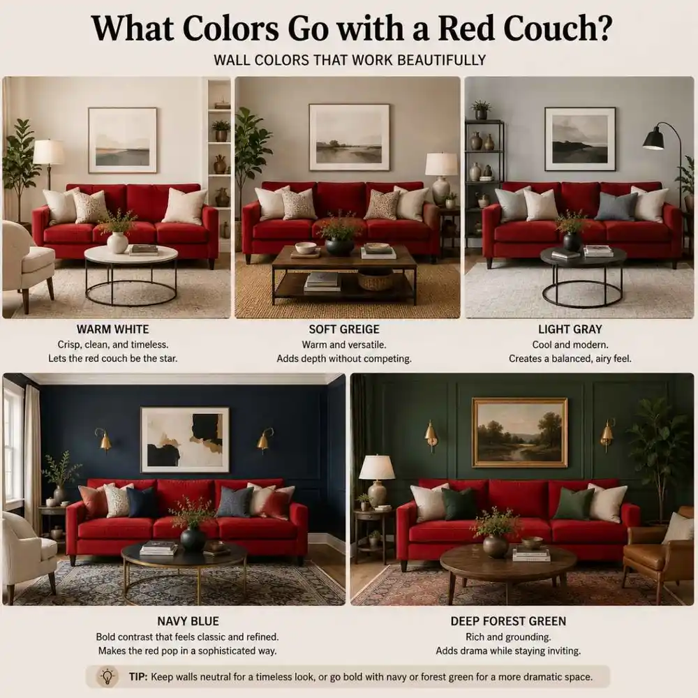 What colors go with a red couch?