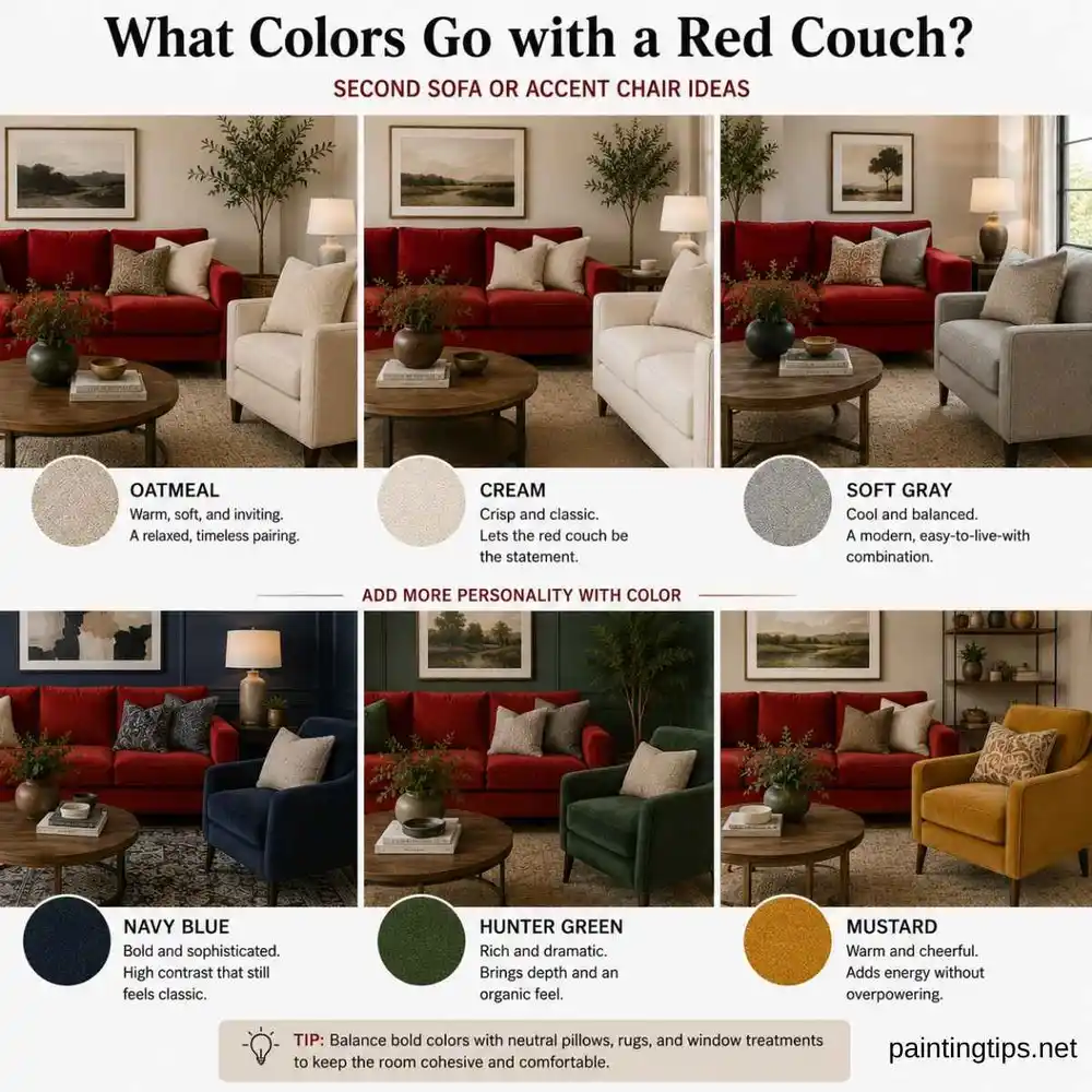 What colors go with a red sofa?