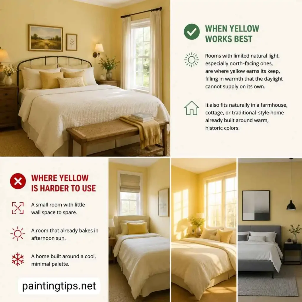 When should the yellow bedroom wall be used?