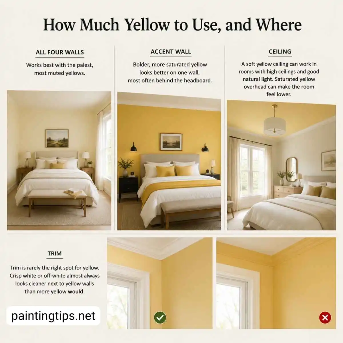 How much yellow to use in bedroom, and where.