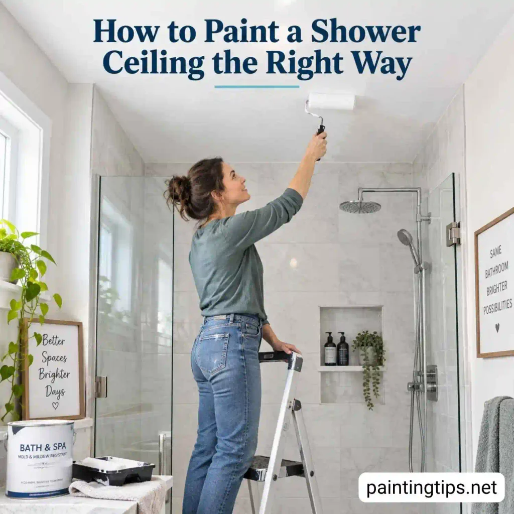 Painting a shower ceiling.