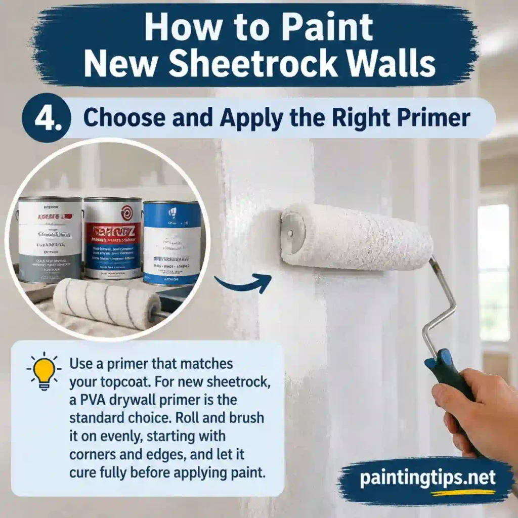 Applying drywall primer before painting sheetrock walls for a smooth and even finish.