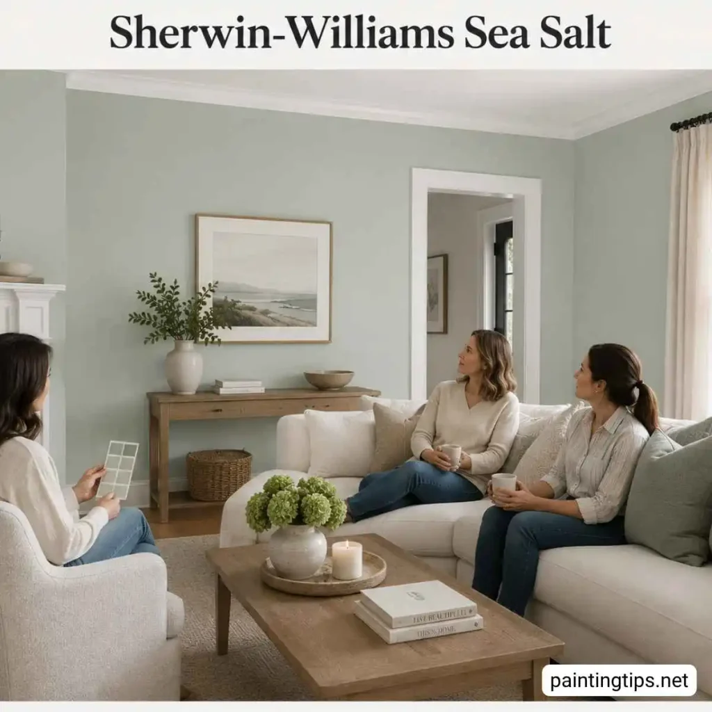 sherwin-williams sea salt living room.