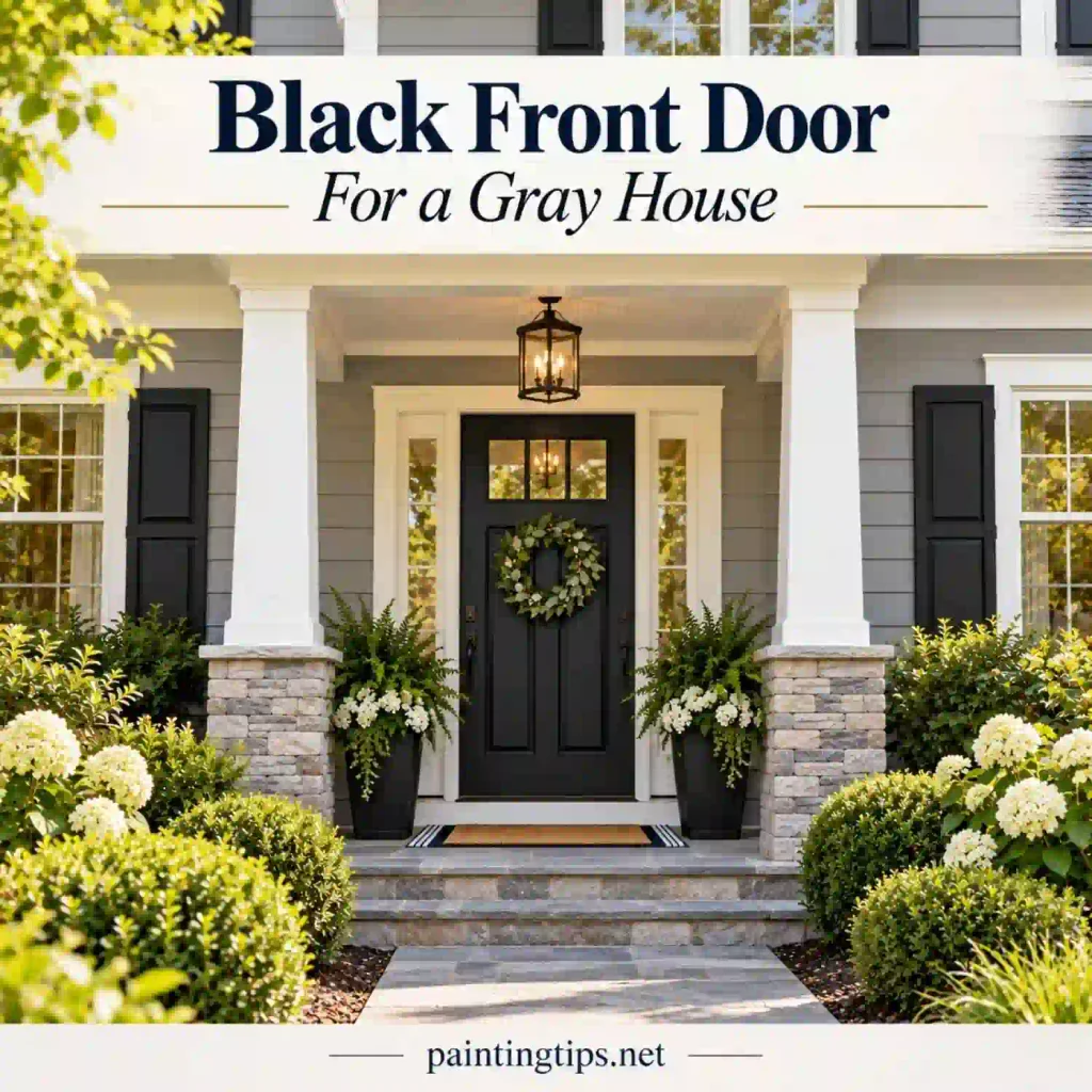 Black front door for gray house.