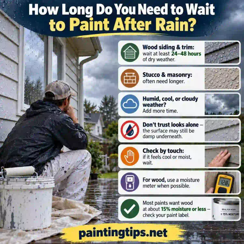 How long do you need to wait to paint after rain.