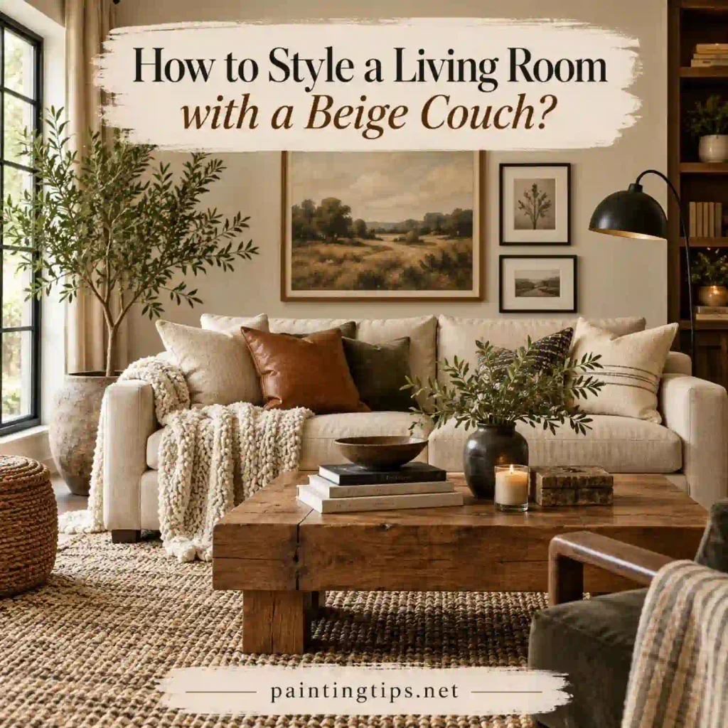 How to Style a Living Room with a Beige Couch? Textures and pillows.