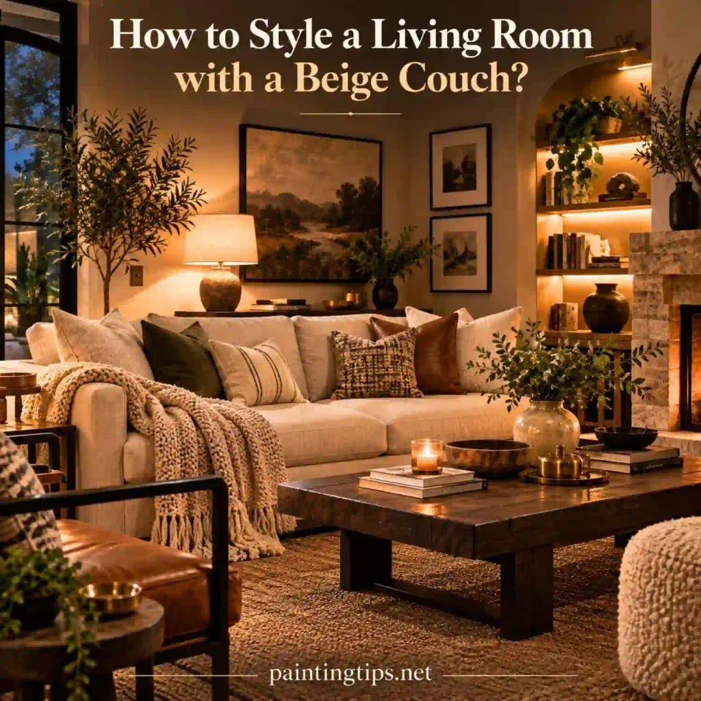 How to Style a Living Room with a Beige Couch? Plants and natural textures.