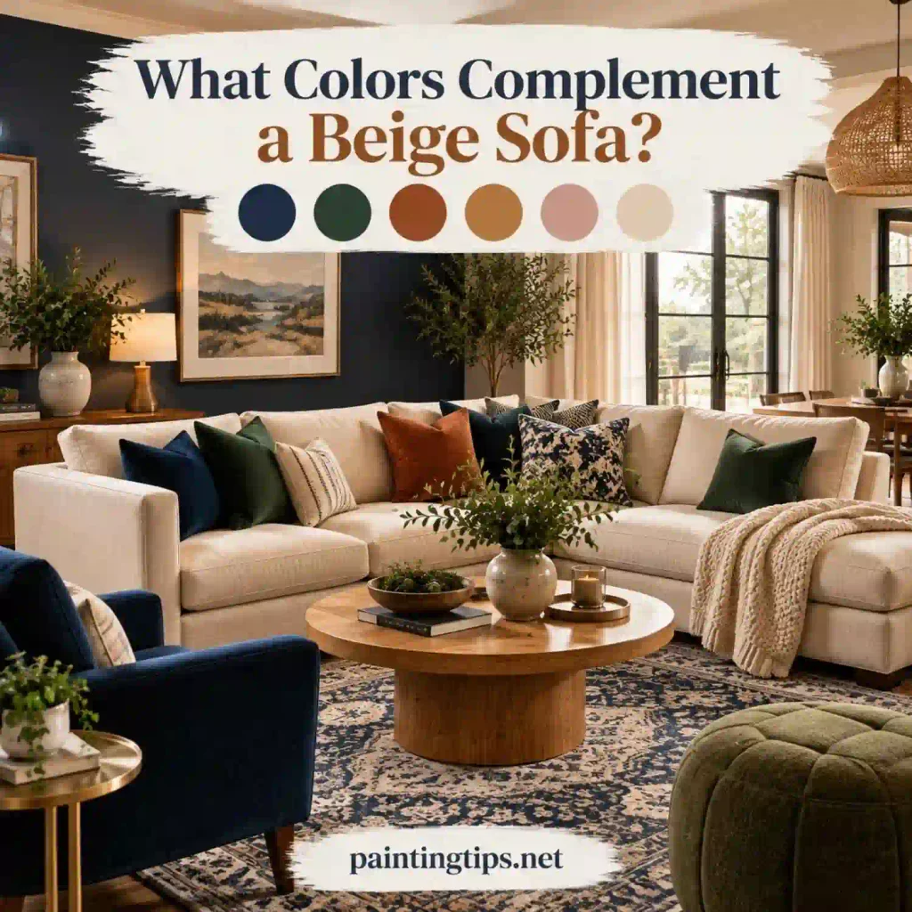 What Colors Complement a Beige Sofa? Warm rust accents.
