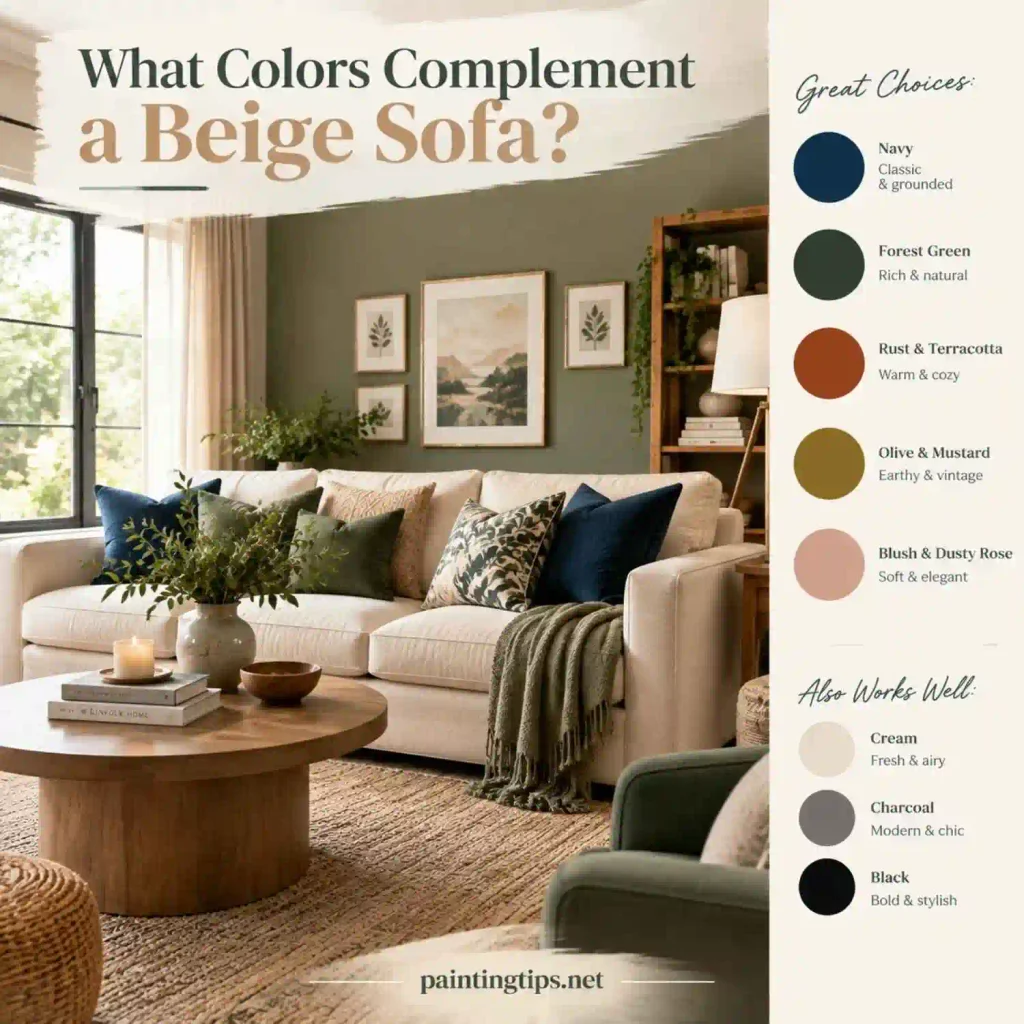 What Colors Complement a Beige Sofa? Cream and charcoal accents.